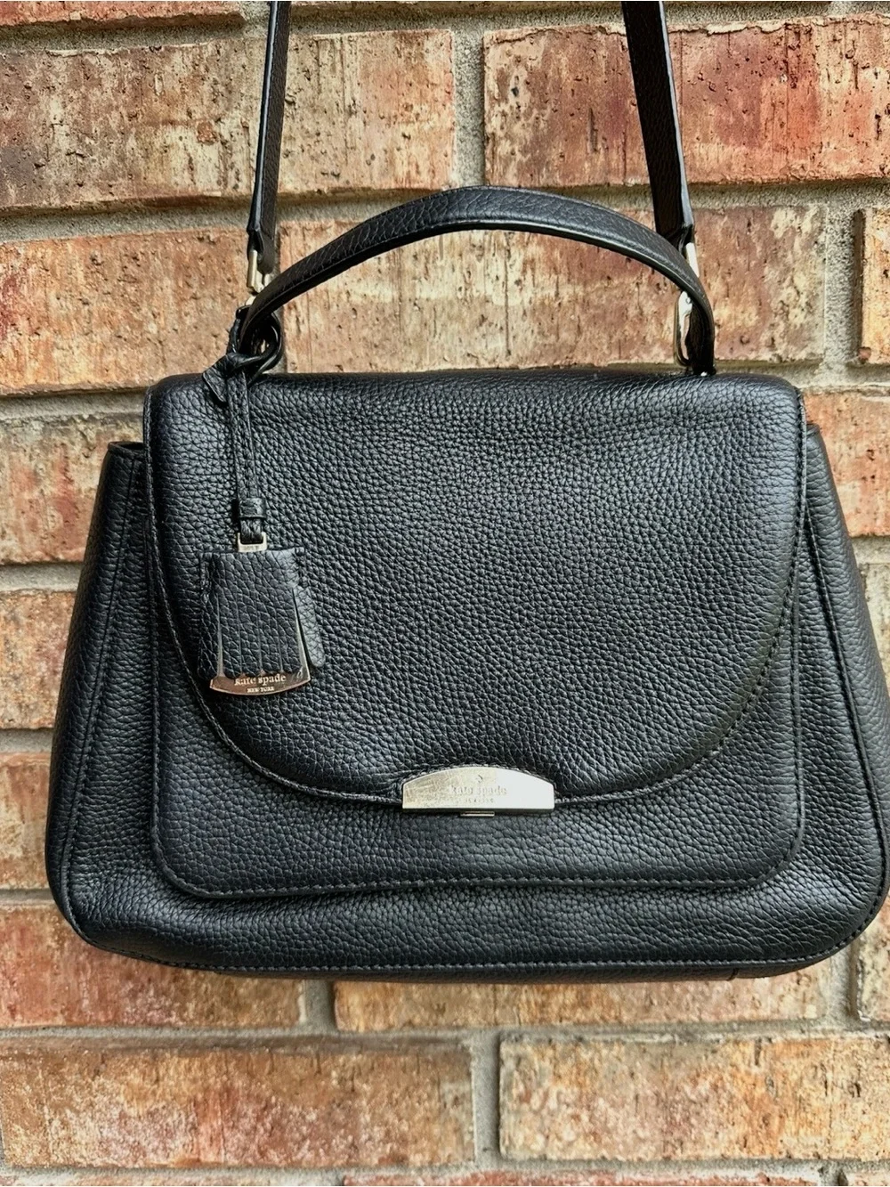 kate spade Black Pebbled Genuine Leather Crossbody Satchel with Gold Hardware - Picture 1 of 14